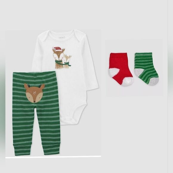 Carter's Christmas Deer Onesie & Pants Set, NEW - Picture 2 of 8